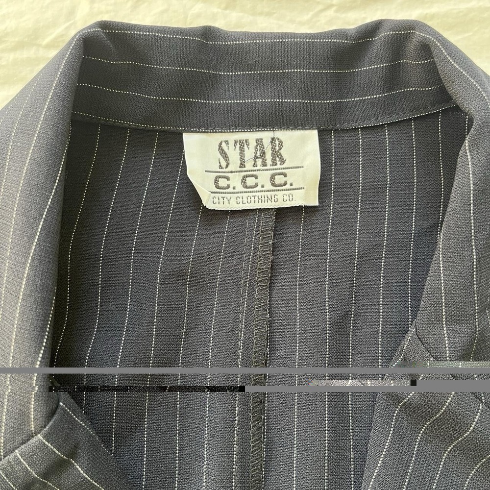 90s Pinstripe Blazer Star CCC City Jacket Shoulder Pads Navy Women's Medium - Picture 5 of 10